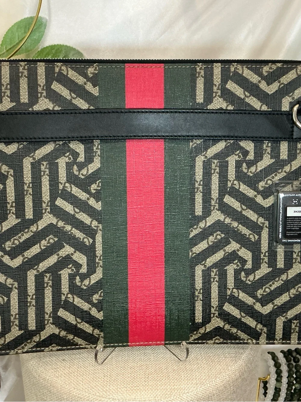 EUC Gucci Black Brown Signature Web Stripe Bee Messenger Clutch